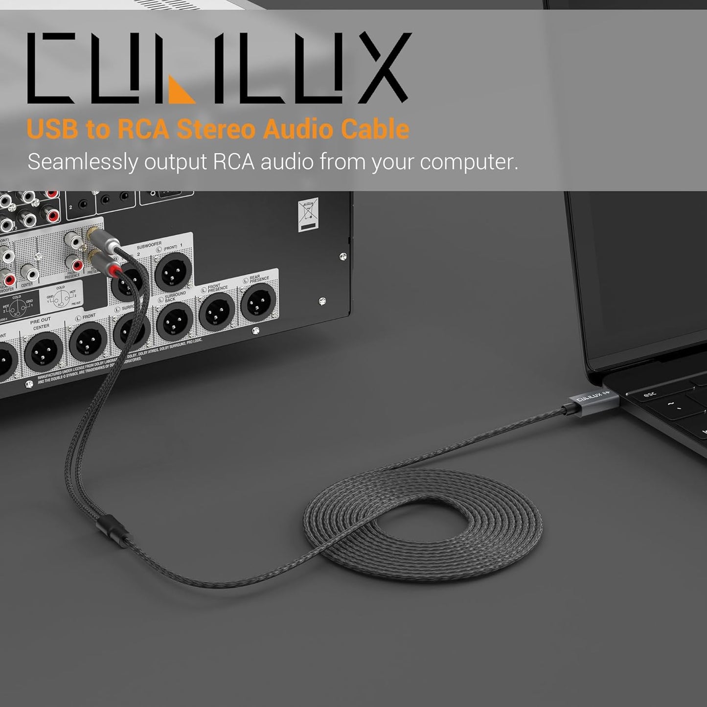384KHz/24-bit 2 2RCA 6 Cubilux USB to RCA Audio Cable with DAC, USB A Male to Male RCA Stereo AUX Cord, Auxilary Cable