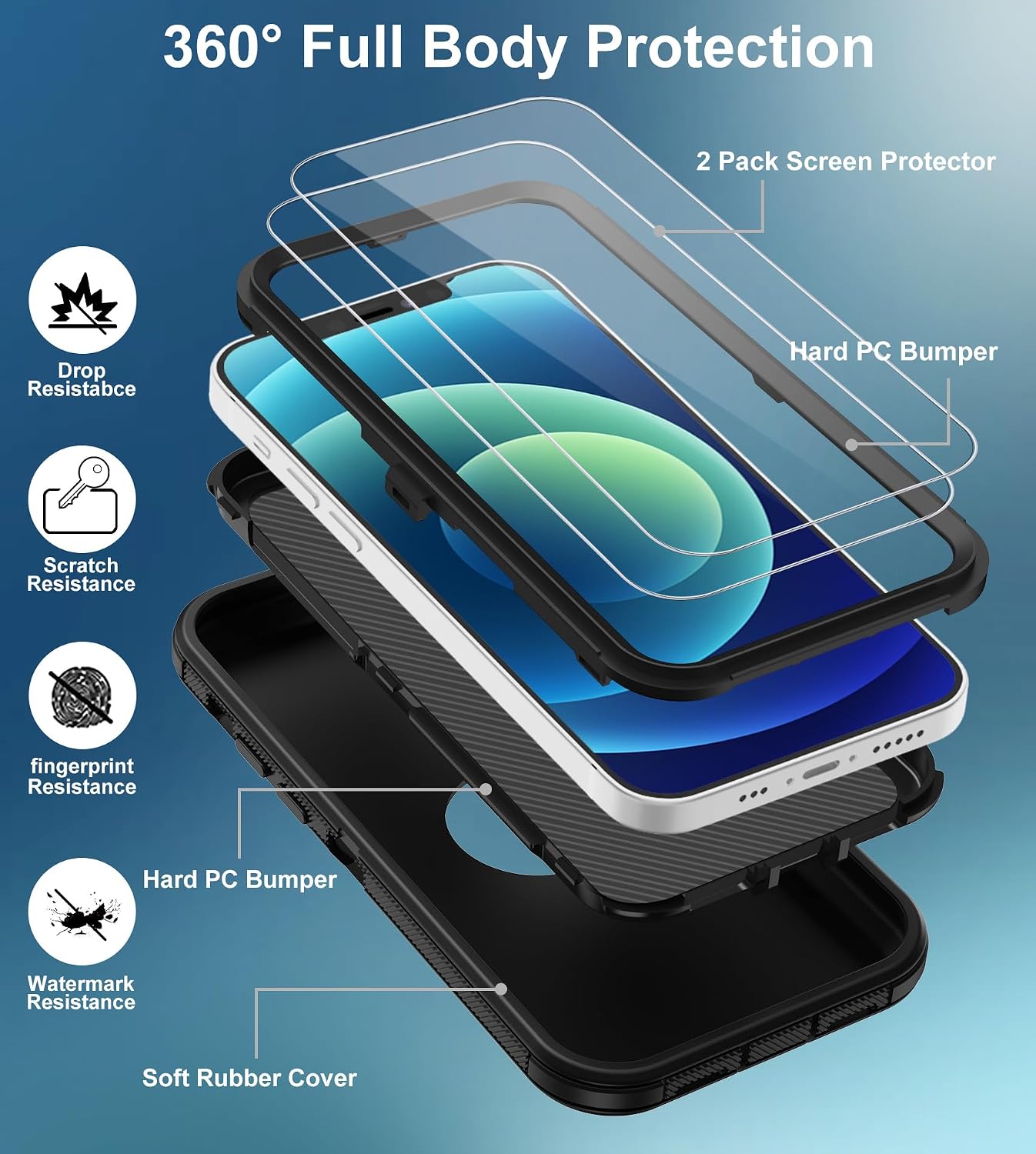 Aimoll-88 12 12 2 12/12 2 for iPhone Case, iPhone Pro Case, with Screen Protector Heavy Duty Drop Protection Shockproof