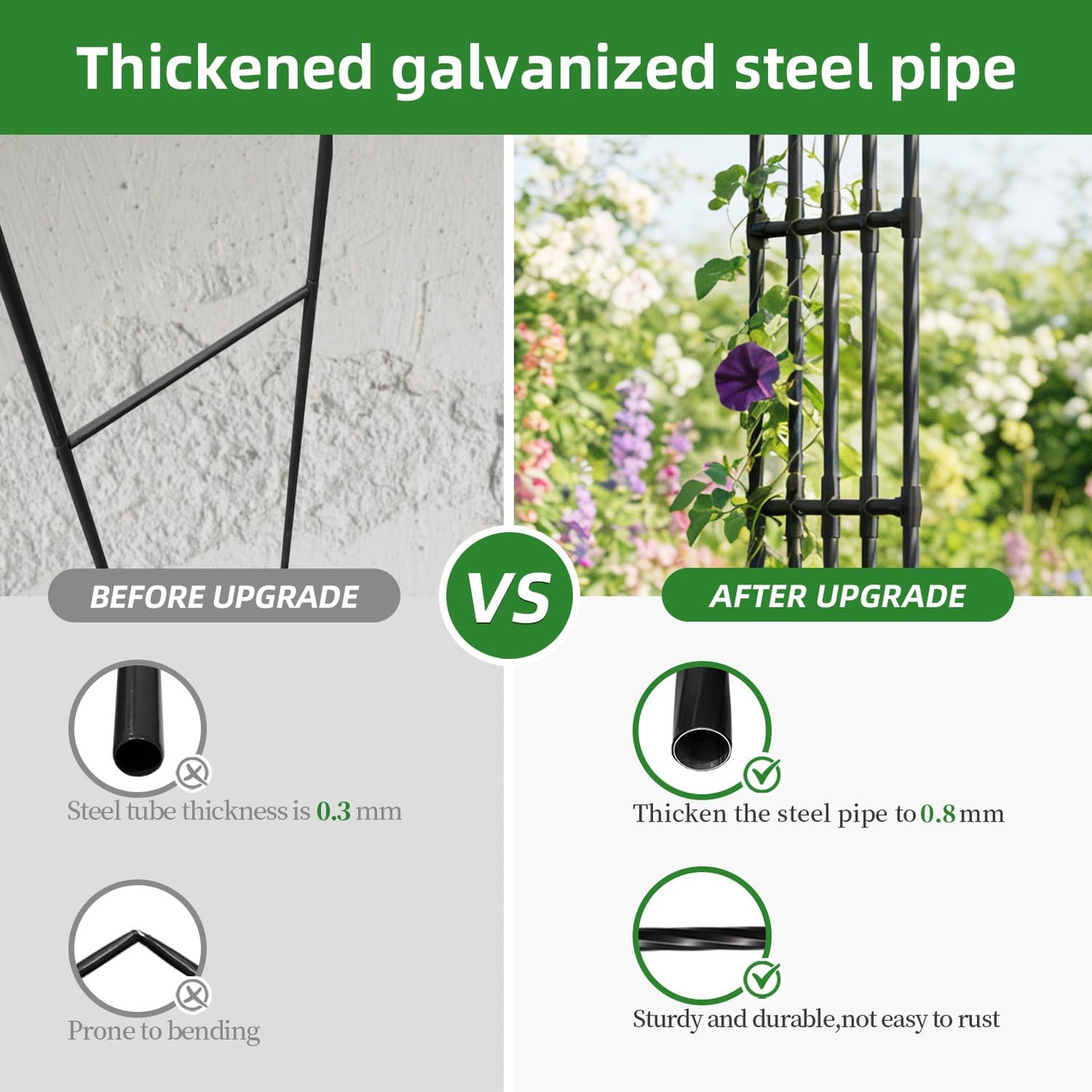 Garden Arch Trellis,114 x102.4 in Extra Wide Sturdy Metal Arbor for Climbing Plants,Grape Trellis Vine Support for Flower Vegetable,Wedding Arch Backdrop Stand for Ceremony Party