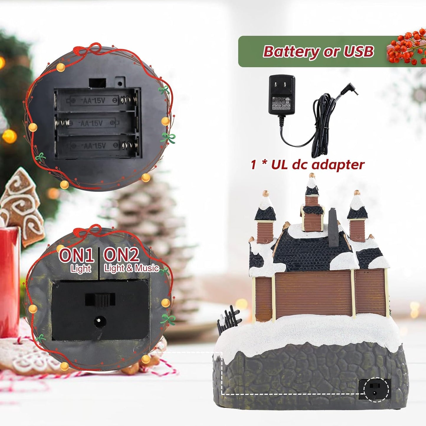 Wonder Garden Christmas Village Houses - Colorful Musical Snow Village Figurine with LED Lights & Train