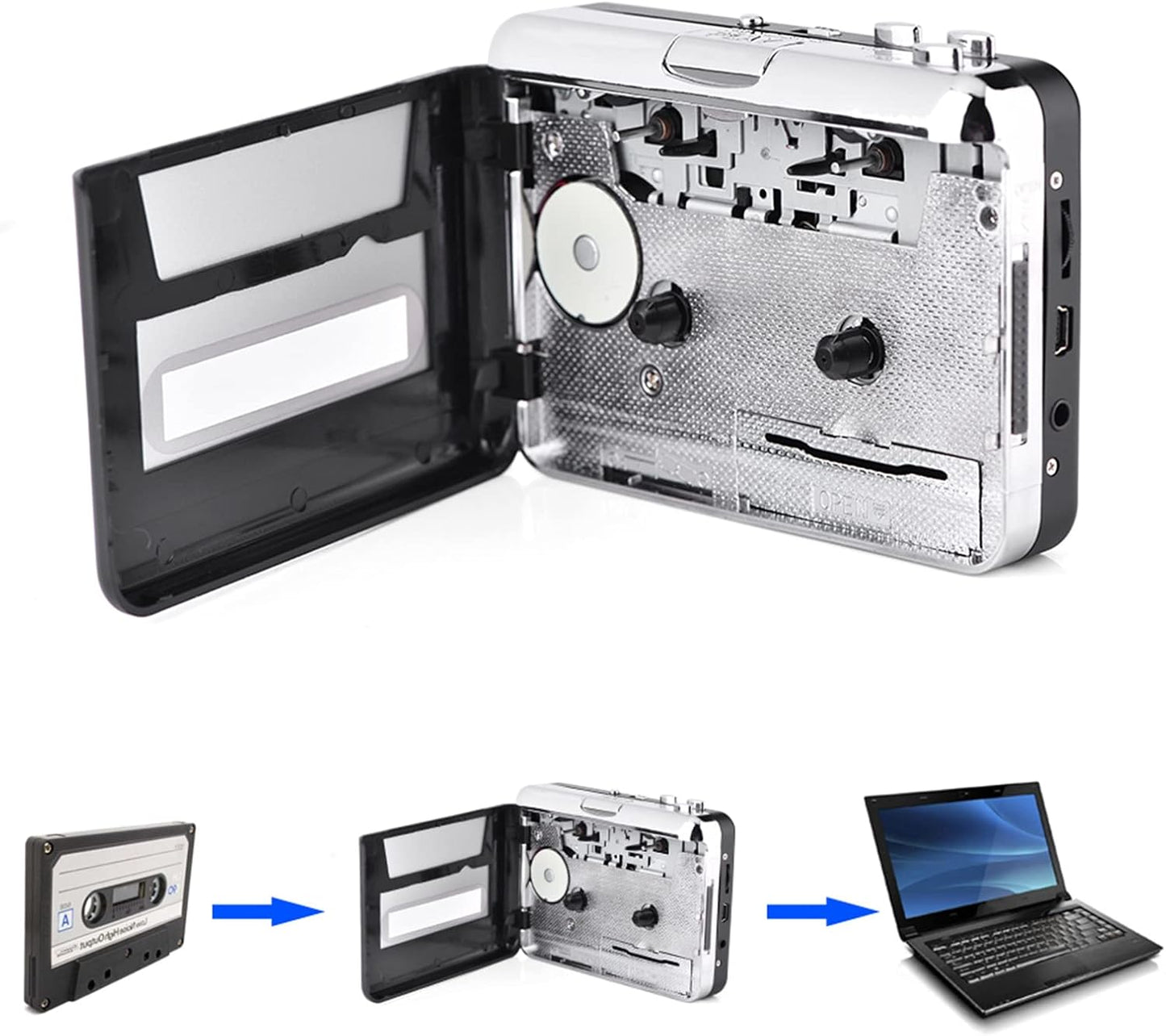 Vvikizy Cassette Cassette MP3 Cassette mp3 Cassette mp3 Microcassette Player USB Tape to PC CD Switcher Clear Stereo