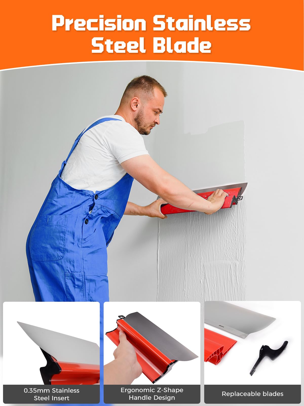 AZUNO Drywall Skimming Blade Set with Case| 10,16,24,32 Inch Stainless Steel Skimming Blades| 27"-60" Extension Handle, Compound Roller, Bucket Scoop & Putty Knife for Wall & Ceiling Finishing