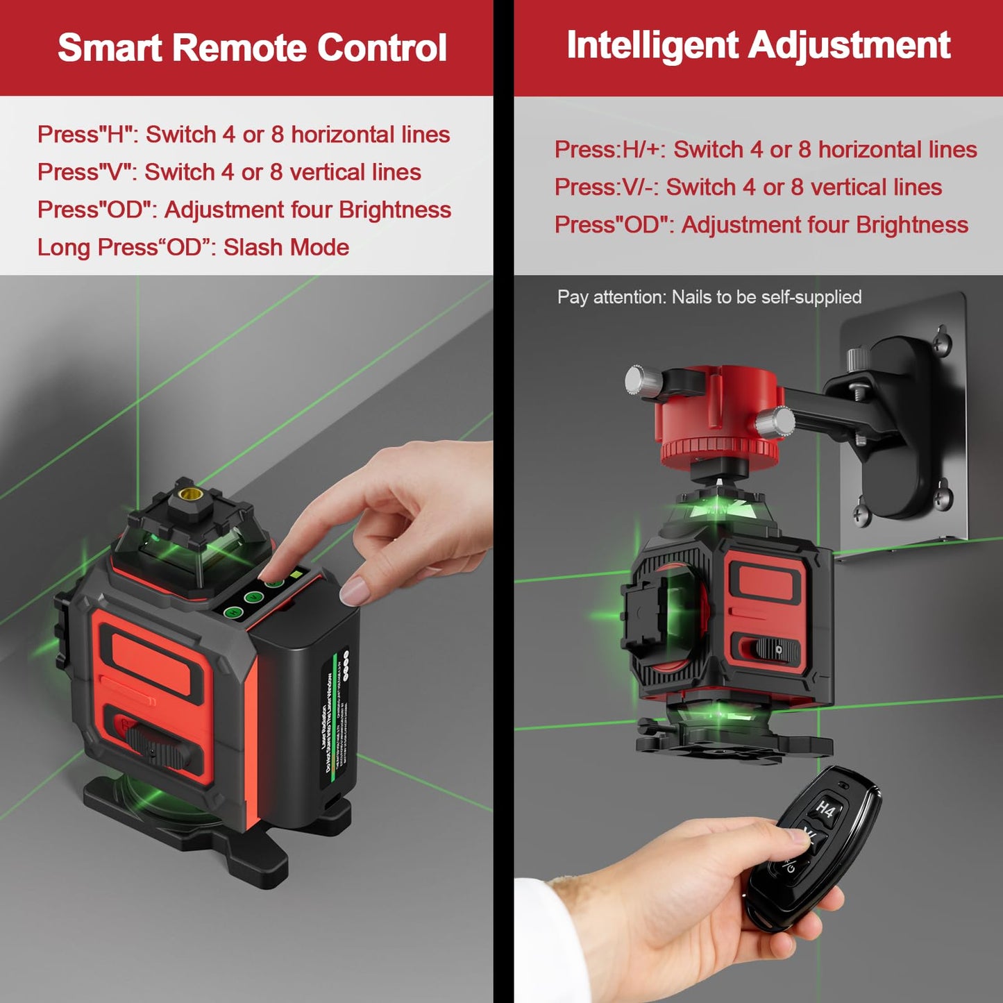 Laser Level, 4D 16 Lines 4x360°Self-Leveling Green Beam with Tripod & Remote, Cross Line Construction Tool for Flooring, Renovation and Home Projects
