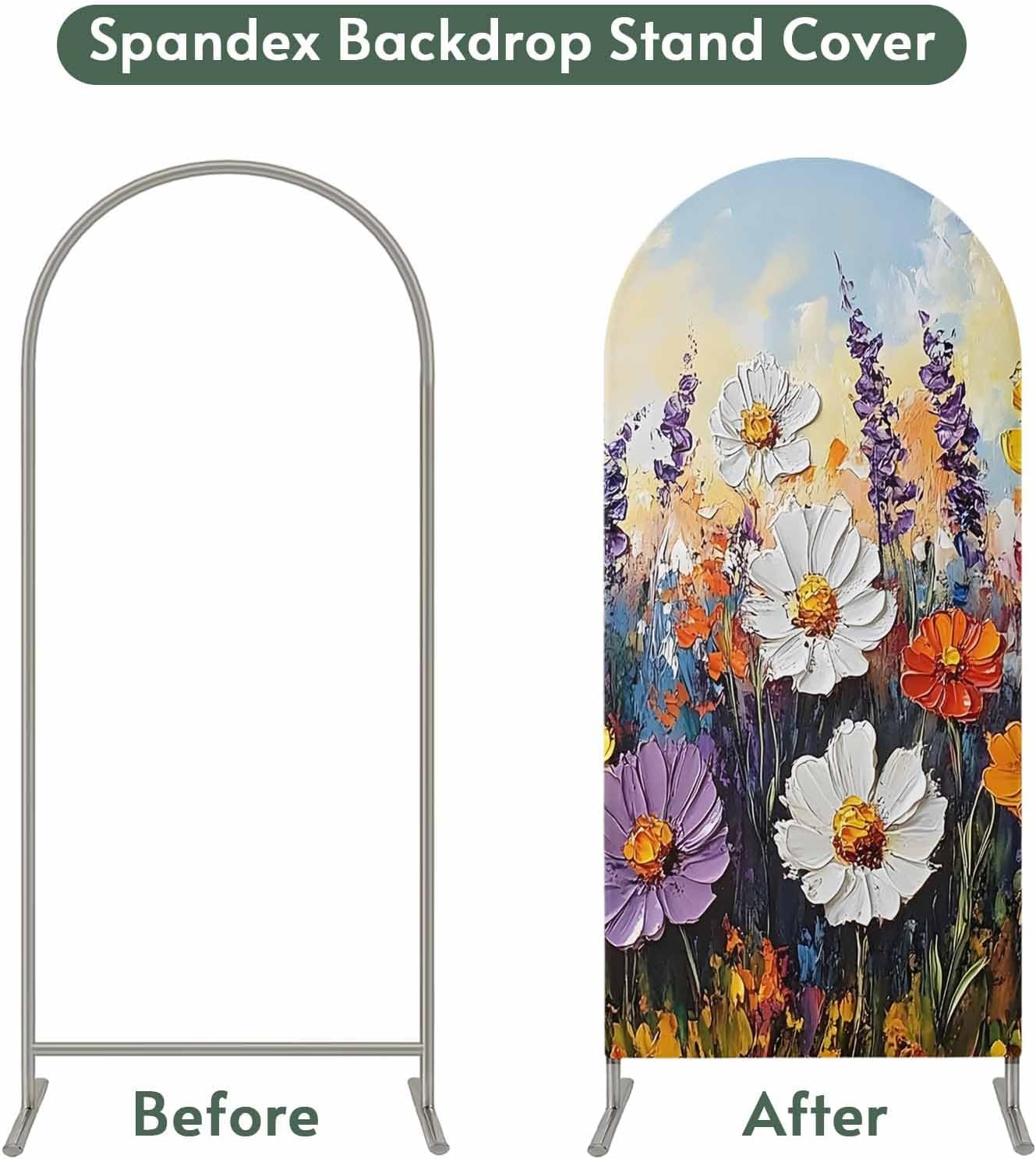 Jnbasdffb 7.2 Retro Botanical Wedding Arch Cover,Stretchy Spandex Arch Backdrop Stand Covers FT,Modern Oil Painting