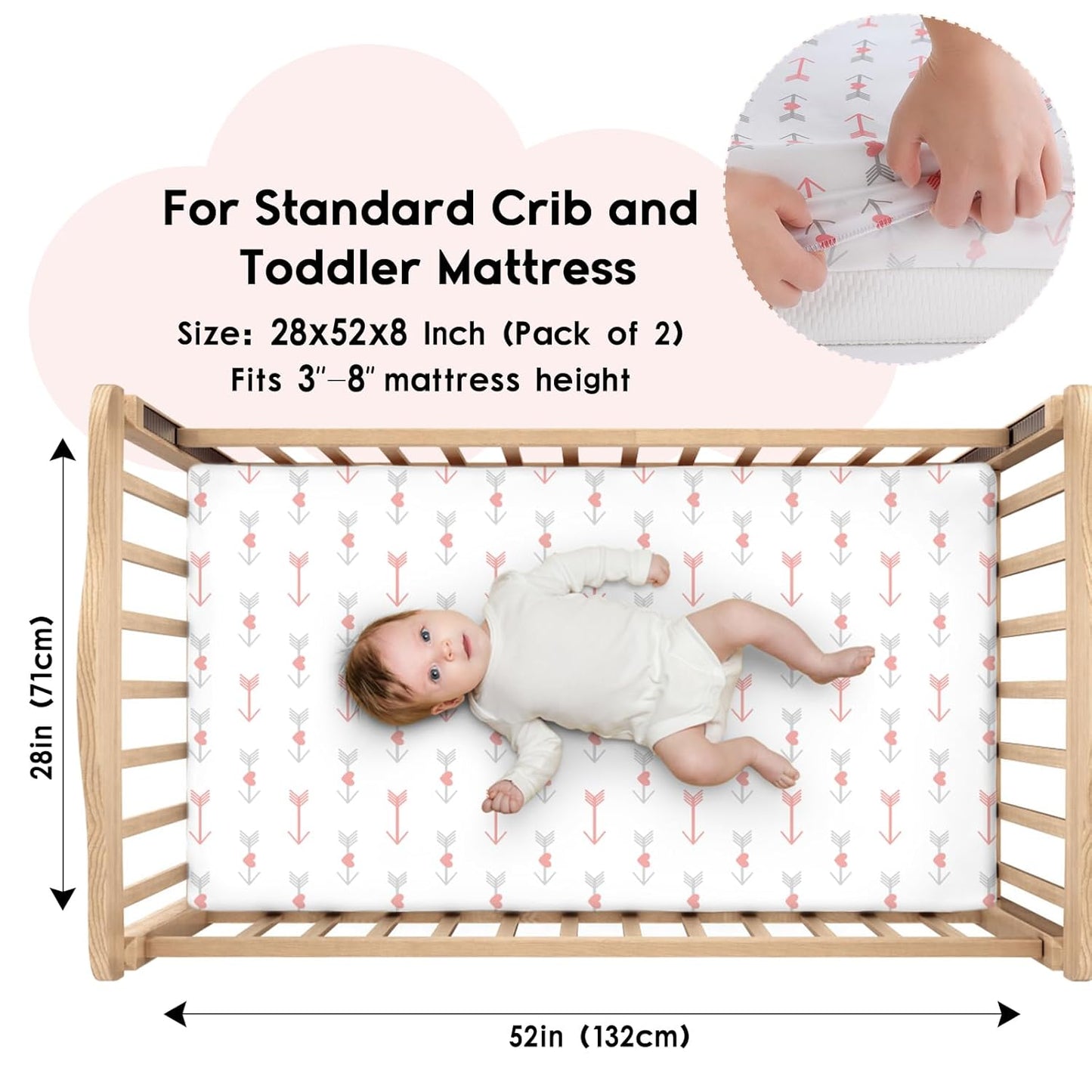 Yoofoss Fitted Baby Crib Sheets - Super Soft Microfiber 2 Pack for Standard Crib & Toddler Mattress | 28x52x8in (Arrow)