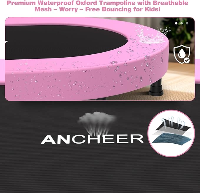 ANCHEER 56'' Foldable Mini Trampoline with Adjustable Handle - Indoor/Outdoor Rebounder for Kids & Toddlers Safe Oval Fitness Trampoline with Bar for Home Fun