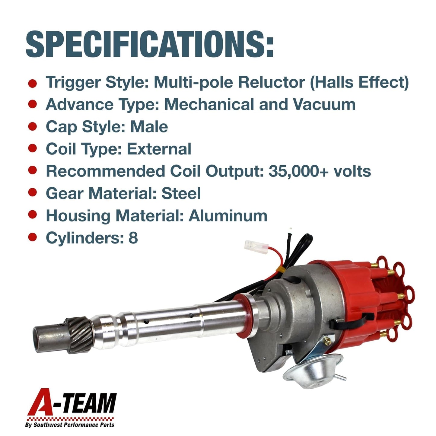 A-Team Performance R2R Complete Distributor - Ready 2 Run Compatible with Chevy SBC BBC 283-454 Series - Automotive Replacement Ignition Parts Two-Wire Installation with Red Cap