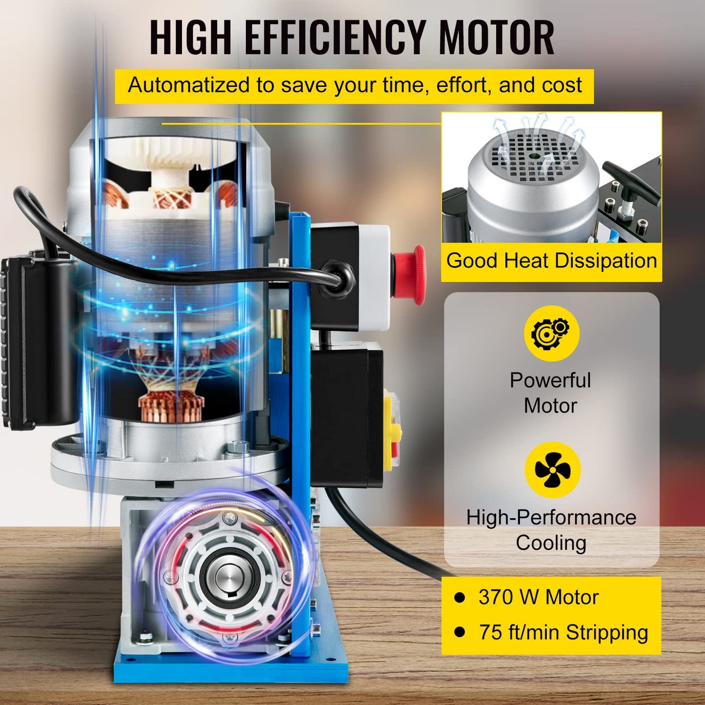 VEVOR Electric Wire Stripping Machine, 370W 0.06" - 1.5" Automatic Motorized Cable Stripper w/ 75 Feet/Minute Speed, 11 Channels 10 Blades Strip Machinery, Scrap Handling Tool for Recycling Copper