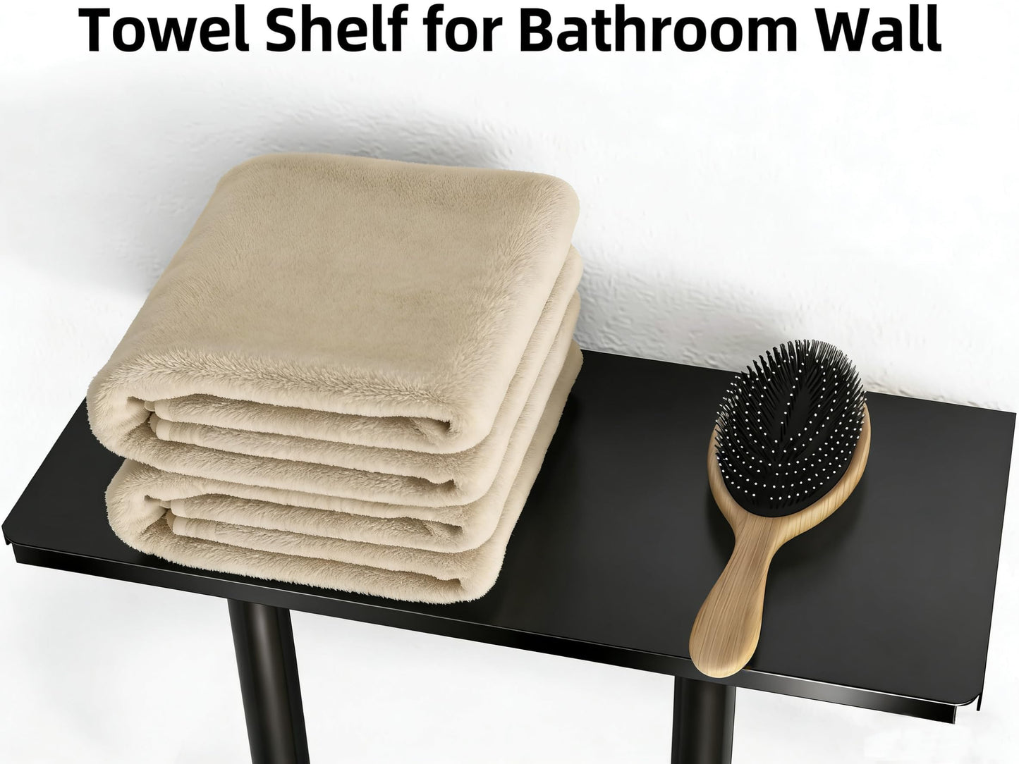 Towel Racks for Bathroom, Bathroom Towel Rack Wall Mounted with Metal Shelf and 3 Hooks for Small Bathroom, Black