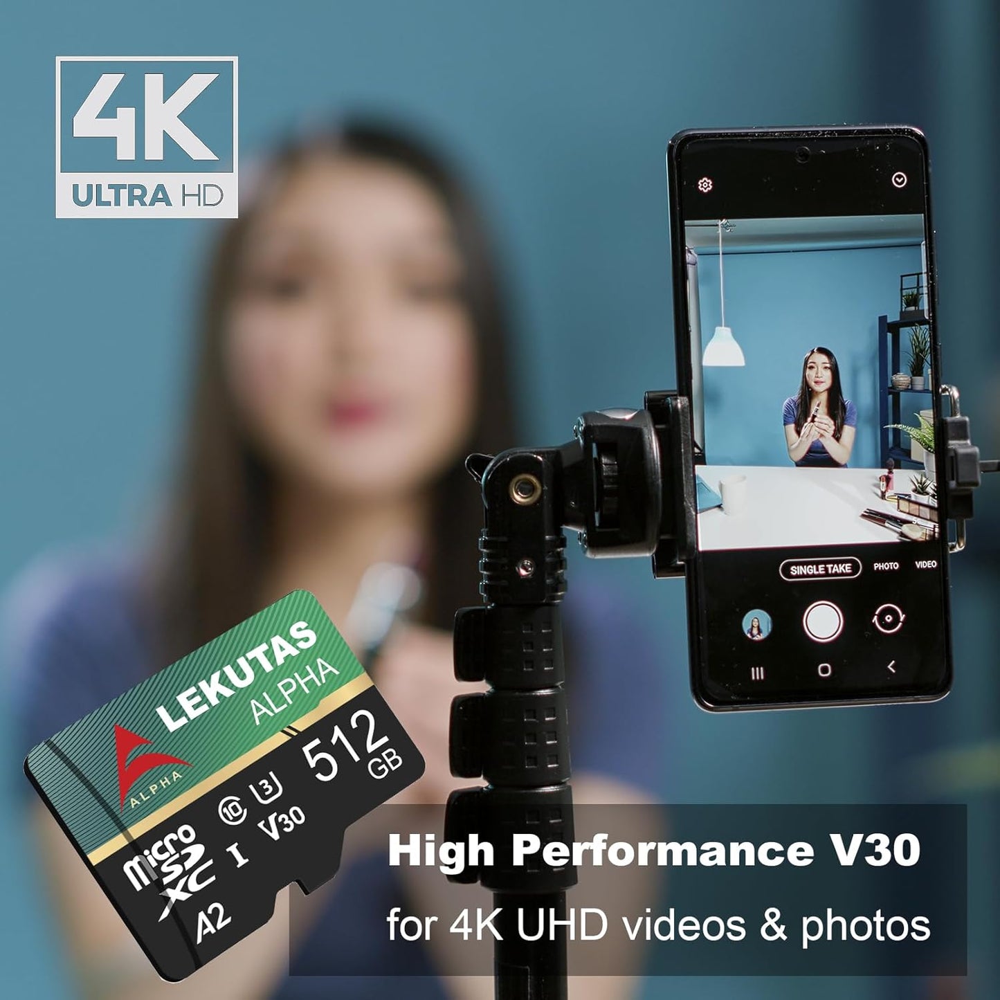 lekutas 512GB 120MB/s, C10, U3, A2, V30, 4K Micro SD Card, microSDXC UHS-I Flash Memory Card TF Card, High Read Speed