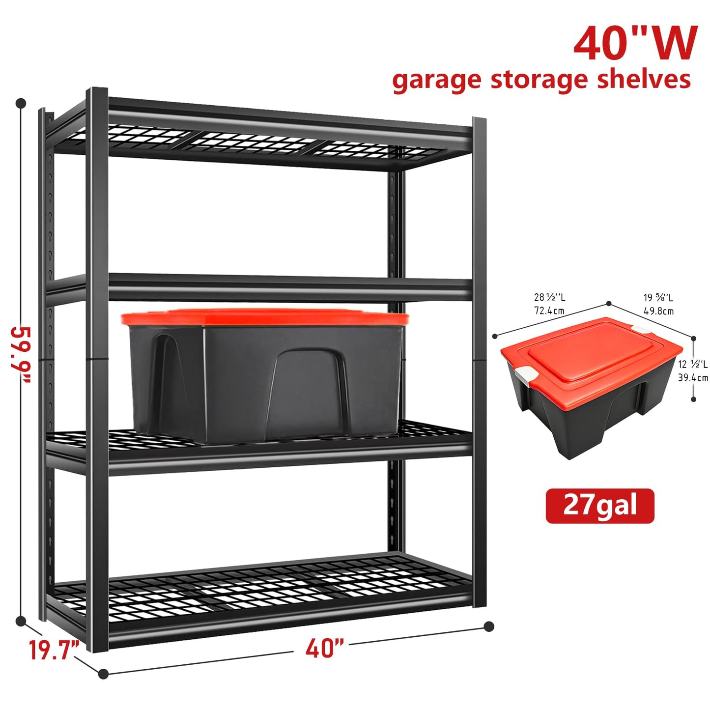 ZEUKMXOO 40W Garage Storage Shelves,2200LBS Metal Storage Shelves,Adjustable Heavy Duty Metal Garage Shelving Units Industrial Shelving for Garage,Basement,Warehouse,19.6" D x 39.37" W x 59.84" H