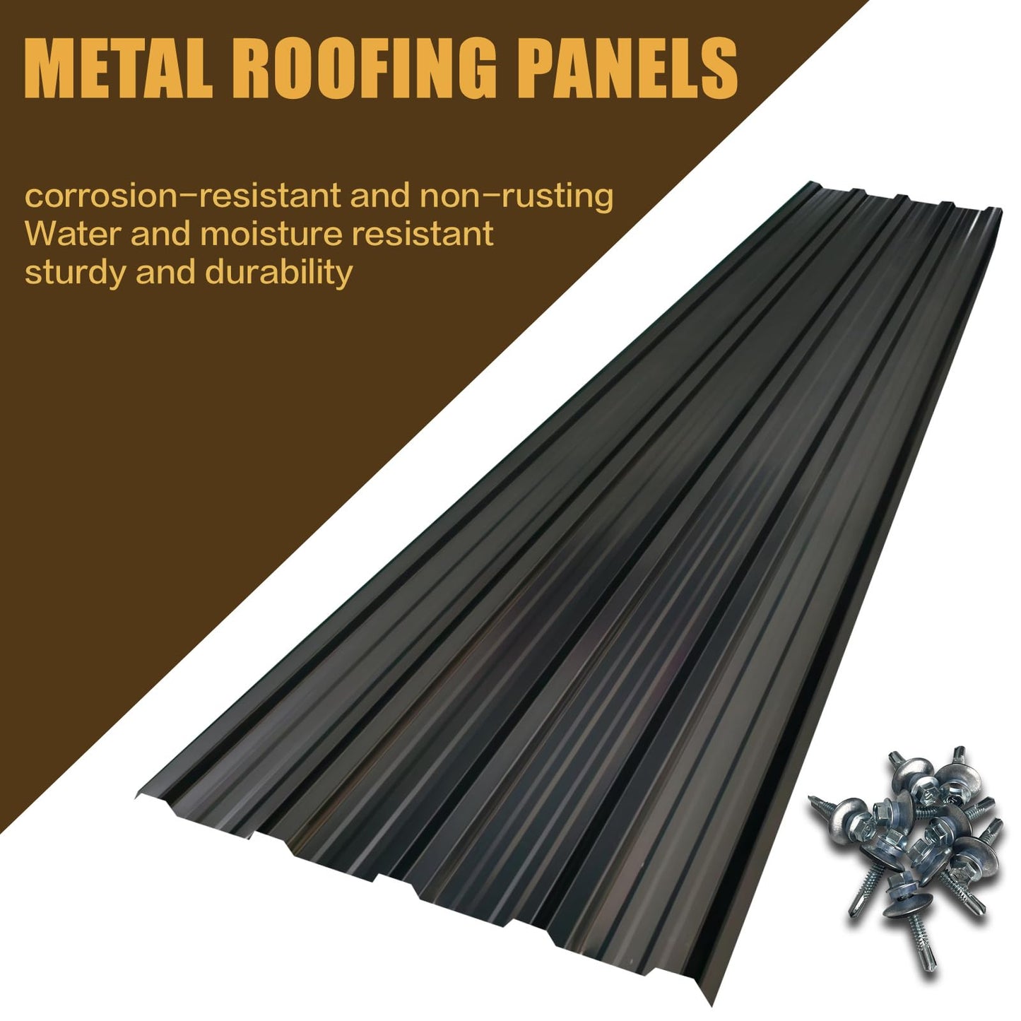 Metal Roofing Panels 20 pcs (105ft²),L42.52×W17.72 Heavy-Duty Galvanized Steel Roof Panels with Steel Screws for Garages, Sheds, Stables, and Mobile Homes (Black, 20pcs/L42.52)