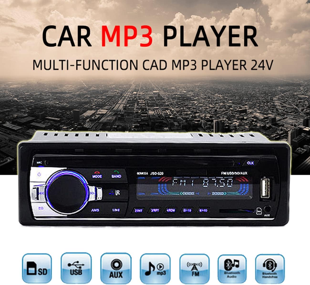 Eaglerich 1 24V MP3 Din Car Radio Audio FM Player USB/SD/AUX Hands Free Calling With Wireless Remote Control