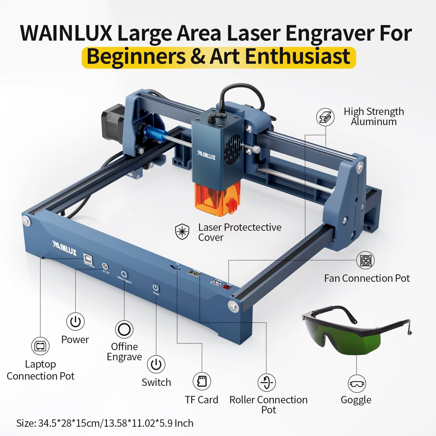 Laser Engraver,WAINLUX X2 5W Laser Engraver Machine with Air Assist, 5000mm/min High Precision Engraving Area 200 * 150mm DIY Laser Cutter and Engraver for Wood|Leather|Acrylic|Glass|Class1