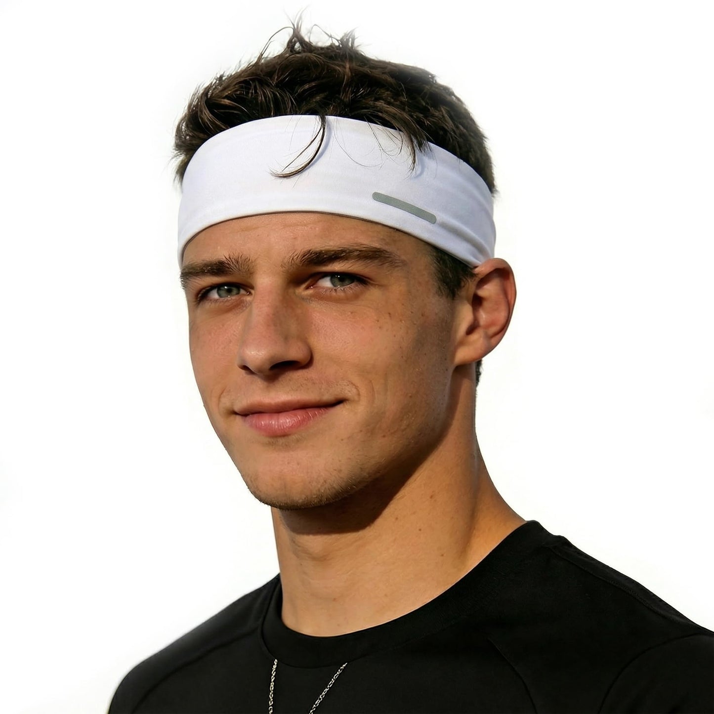 Sukeen Lightweight Sports Headbands for Men, Moisture Wicking Sweat Bands Headbands Non-Slip, Reflective Elastic Mens Headband for Running, Cycling, Gym, Fitness, Sports, White