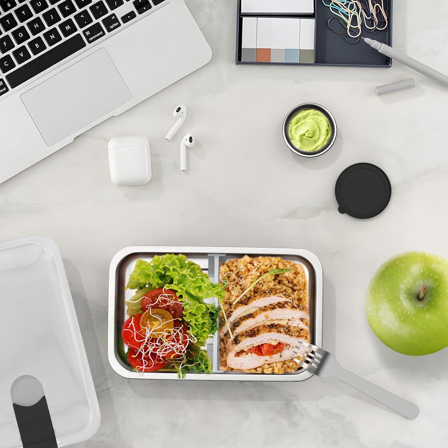 Bakpoco Stainless Steel Bento Lunch Box for Adult, 42oz Leak-Proof Lunch Box Containers, Microwave-Safe, with Adjustable Divider, Convenient Metal Lunchbox for Work, Travel