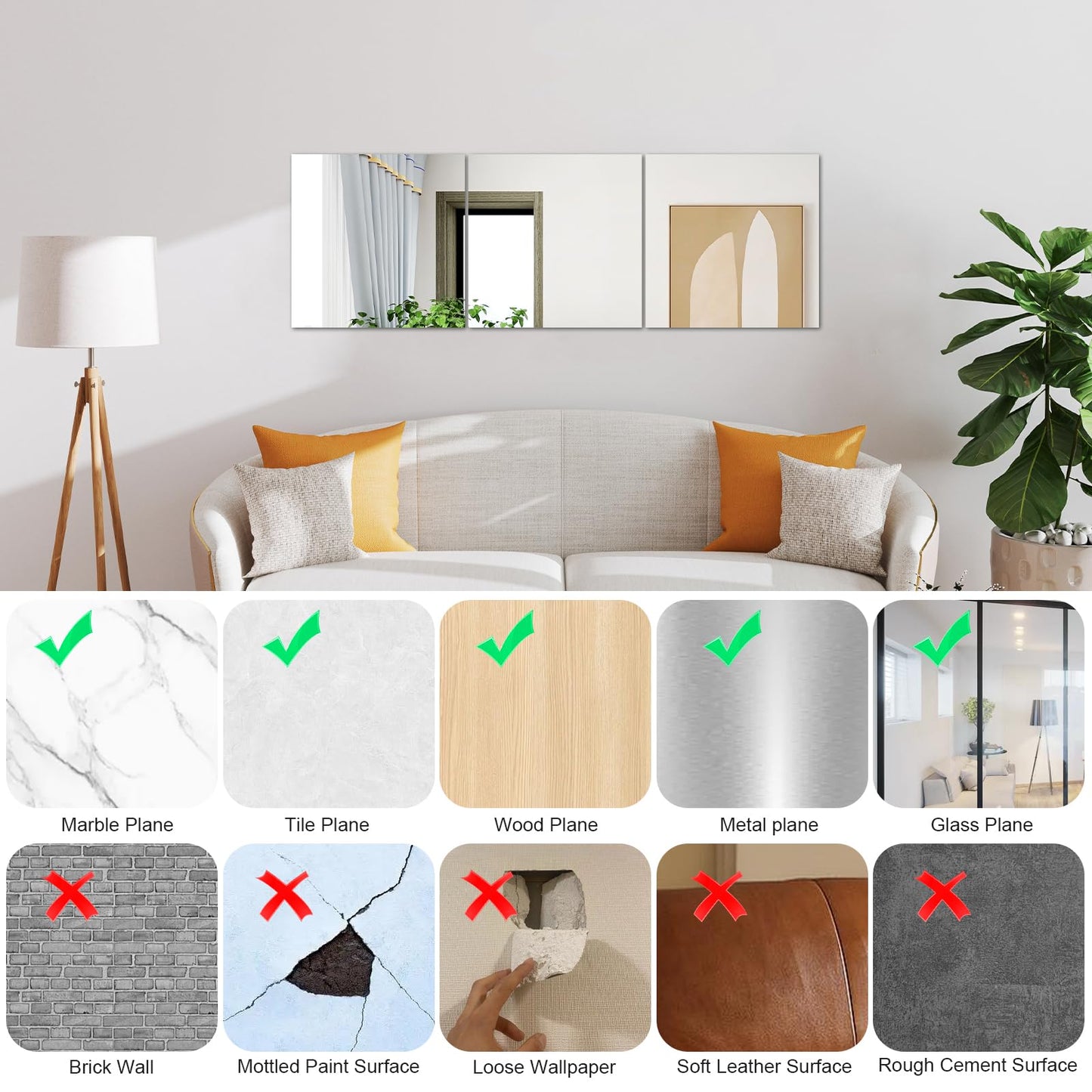 QEEYON 14 x 12 inch Glass Wall Mirror Tile Self Adhesive Frameless High Clear Mirror Sheet for Wall, Home Gym, Door, Bathroom, Bedroom Decor