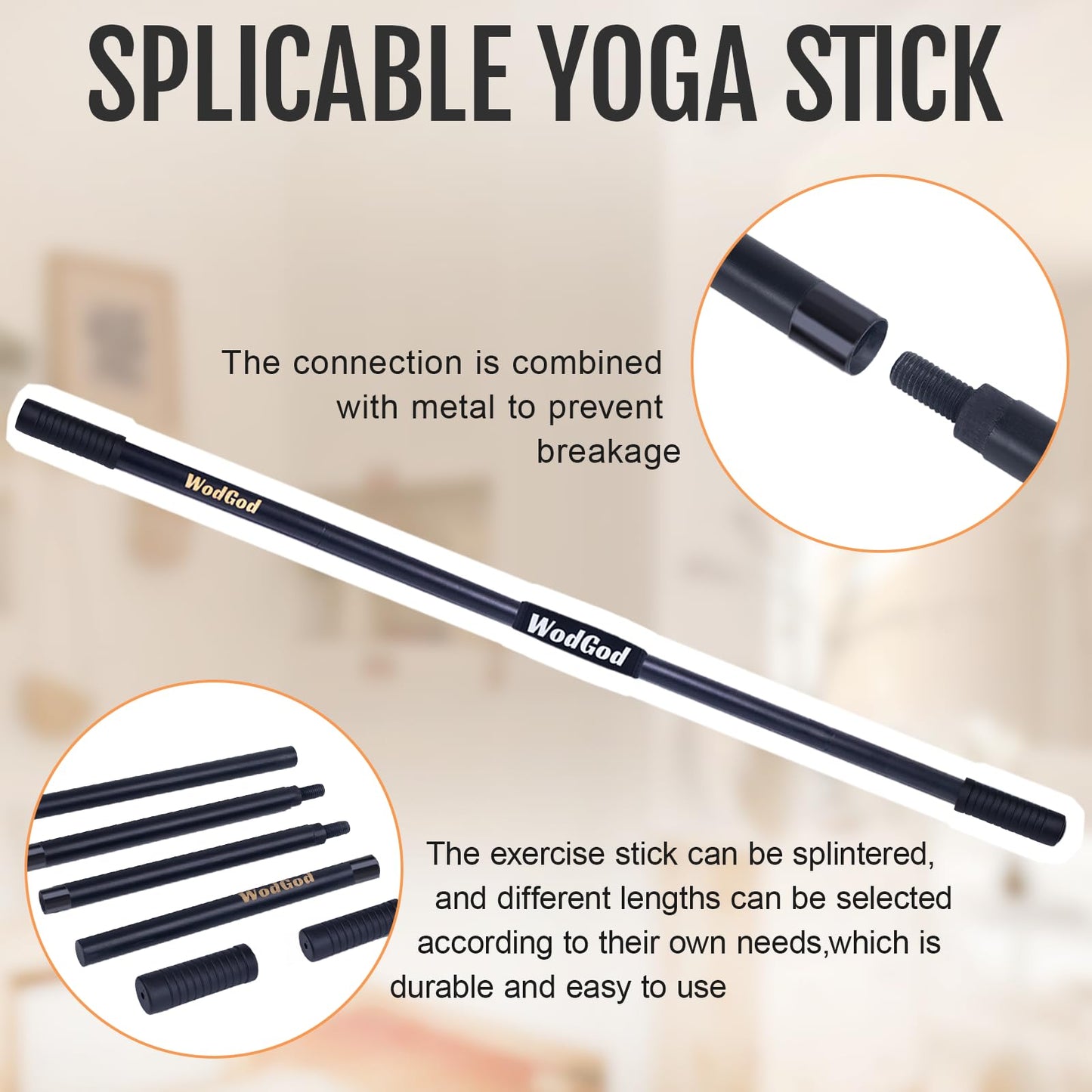Wooden Yoga Stick,5 Ft Mobility Stick,Adjustable Stretching Stick,Portable Splicable Exercise Stick,Exercise Pole For Balance,Flexibility And Mobility,Stretch Stick,Stick Mobility Training Stick