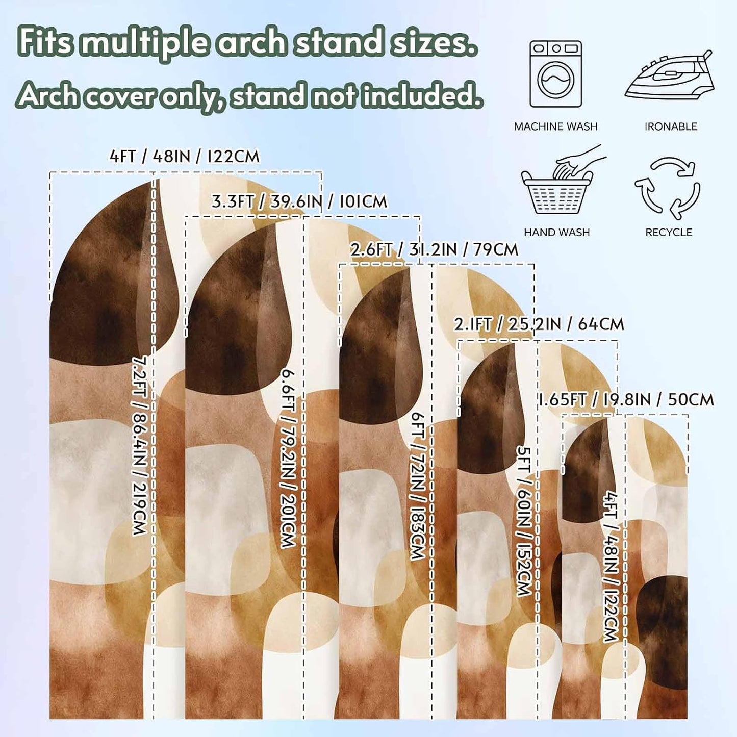 LFoveYuamer 6.6 Ft Arch Backdrop Cover, Brown Geometric Decorative Wedding Arch Covers Spandex Fitted, Middle Century