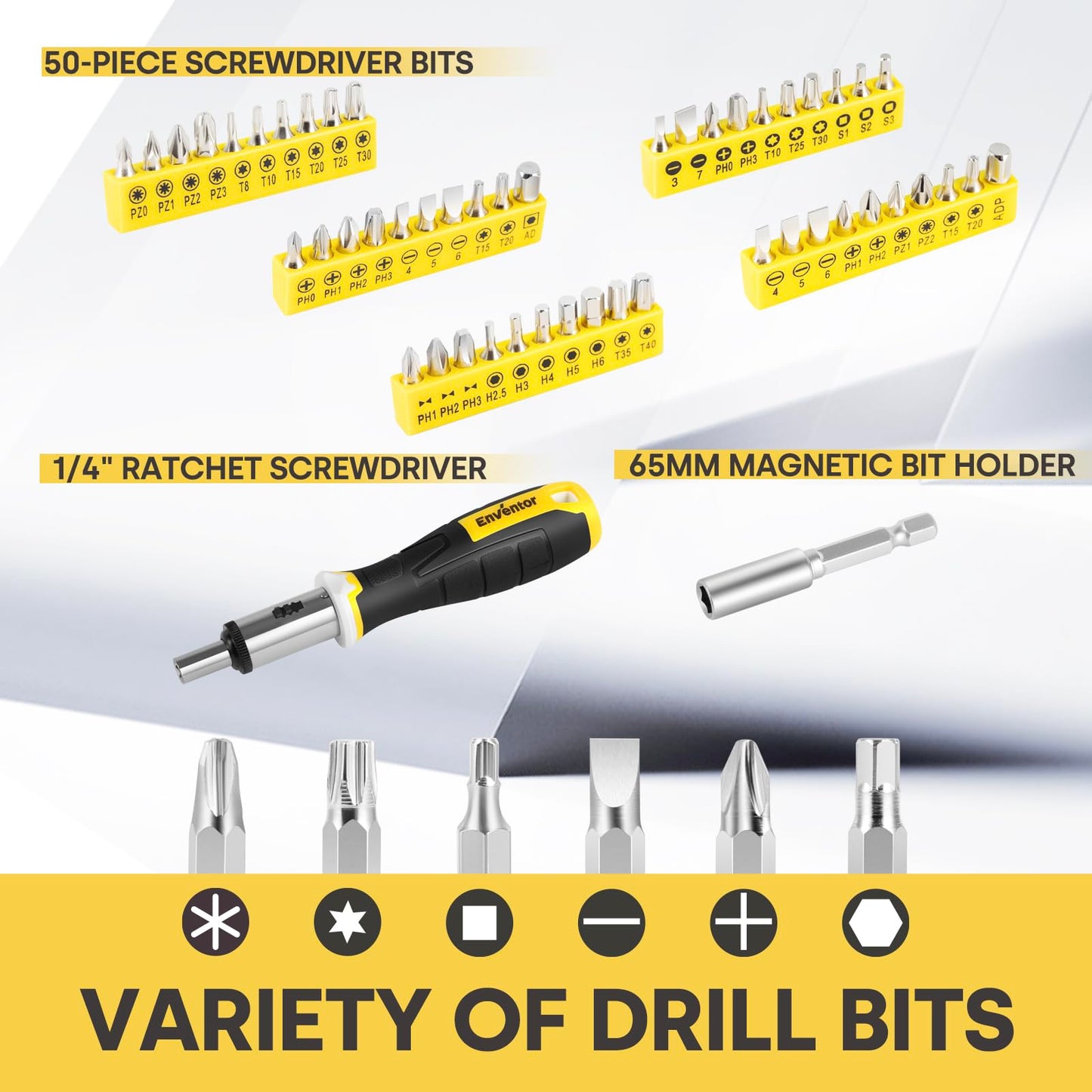 ENVENTOR 1-1/4 Inch SDS-Plus 12.5A Heavy Duty Rotary Hammer Drill for Concrete Stone & Home Tool Kit 220 Pcs
