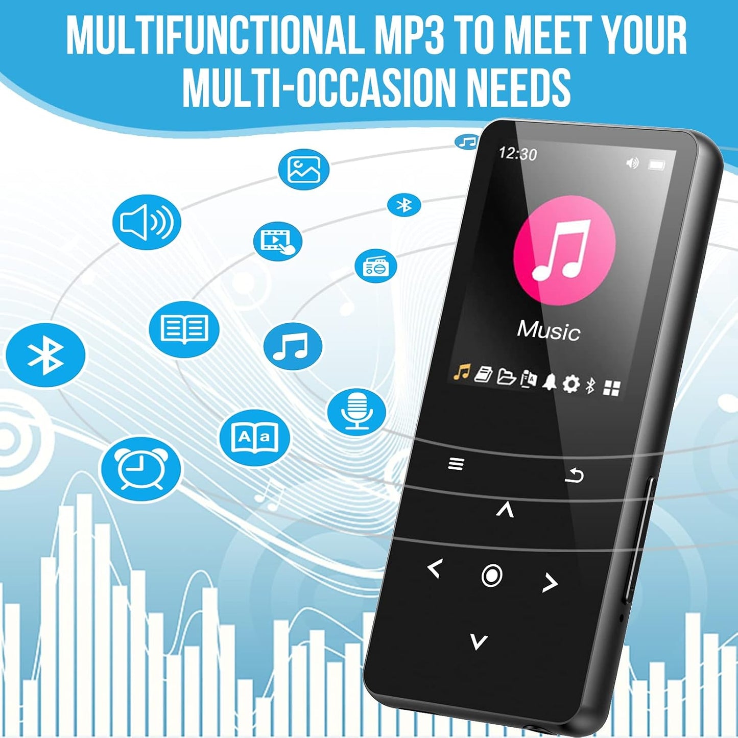 ANVOSCI 32GB MP3 5.0, MP3 Player with Bluetooth Music Player with Built-in HD Speaker for Kids Reproductor FM Radio
