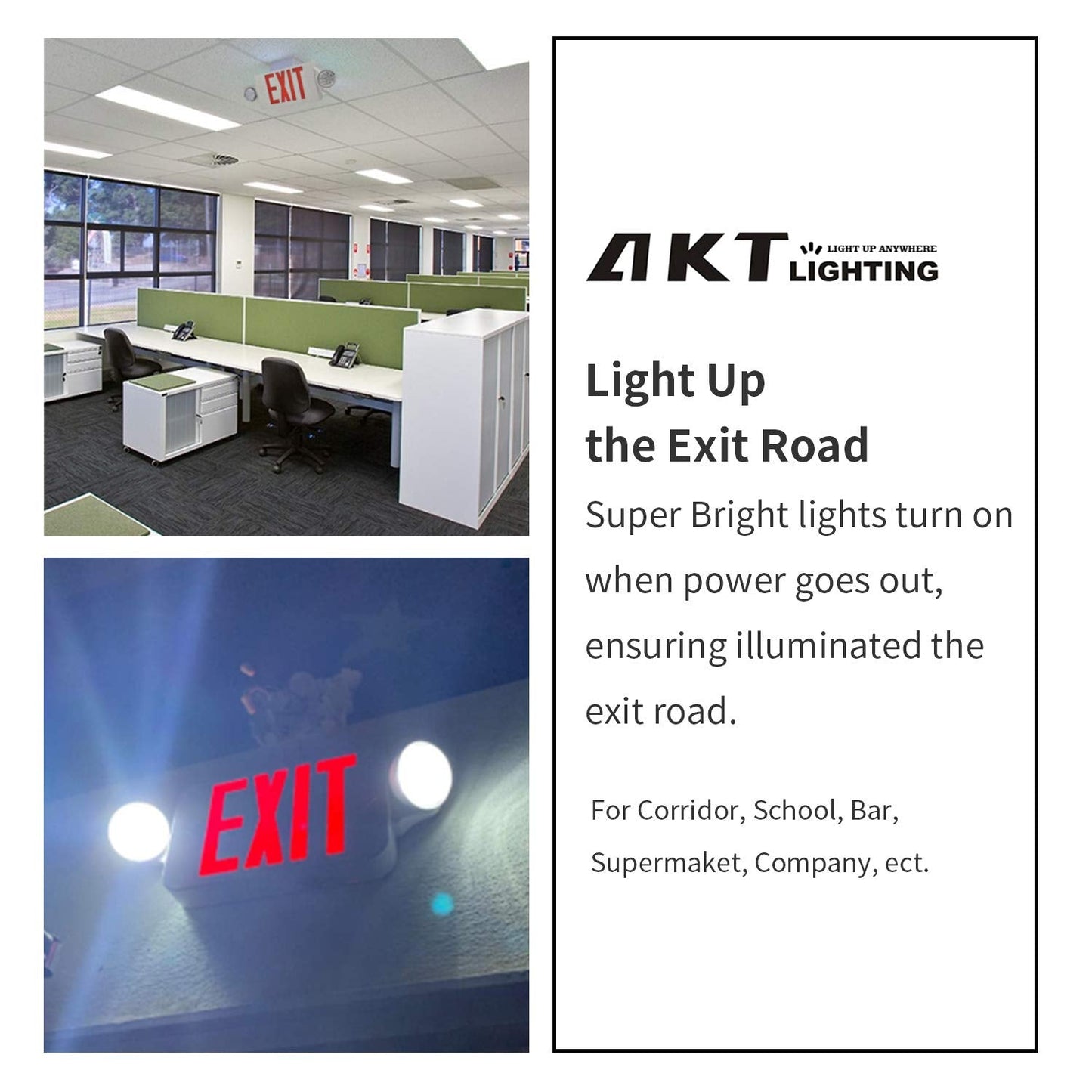 AKT LIGHTING Emergency Exit Light, Adjustable Two LED Head Exit Sign Light, Commercial Emergency Exit Lighting Combo with Back-up Battery for Business UL Certificated(Red, 6 Pack)