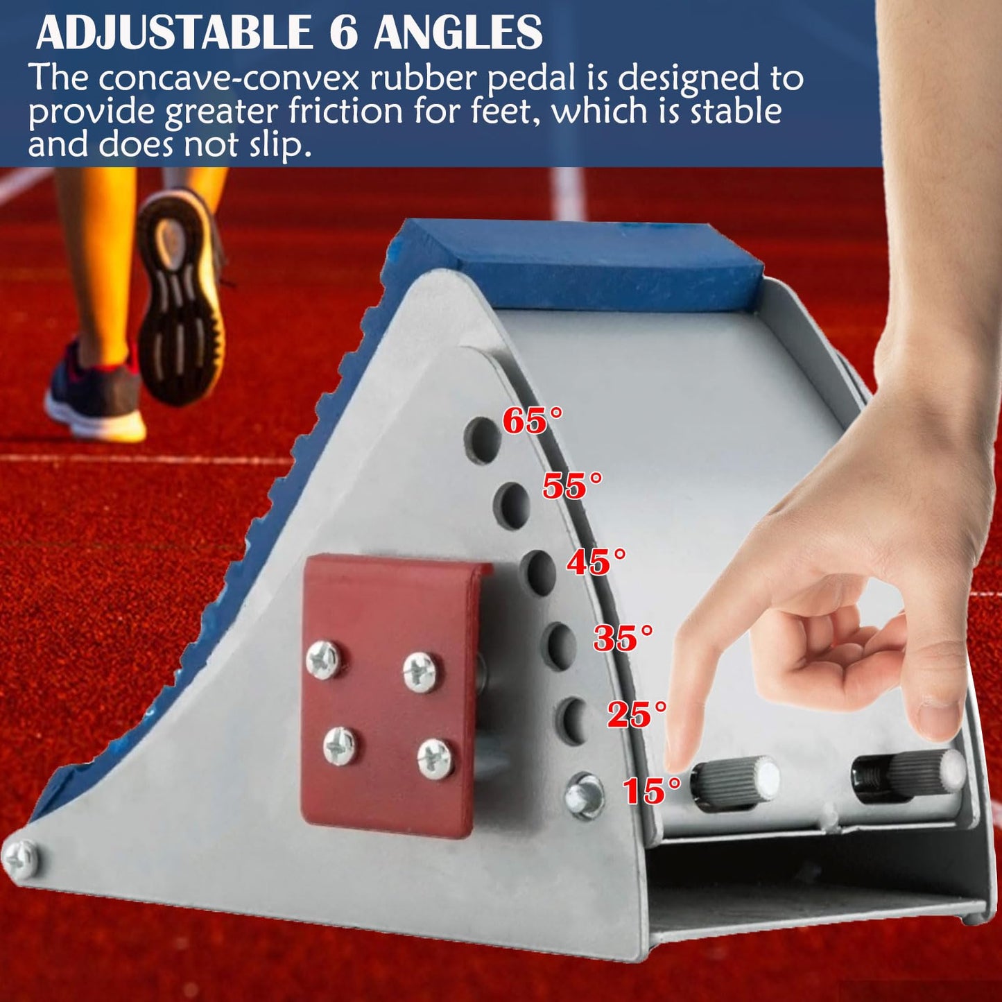 Supvision Lightning Starting Block Sprinter Pedals 6 Angle Adjustable Sprinters Track and Field Aluminum Suitable for Plastic Runway CinderTrack 25in Blue Back School Fall Sports Day