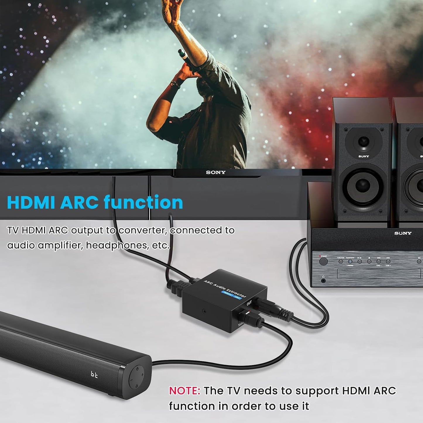 192 3.5mm HDMI ARC Audio Extractor KHz ARC Audio Adapter with SPDIF + AUX RCA Audio Output HDMI ARC to Optical Audio