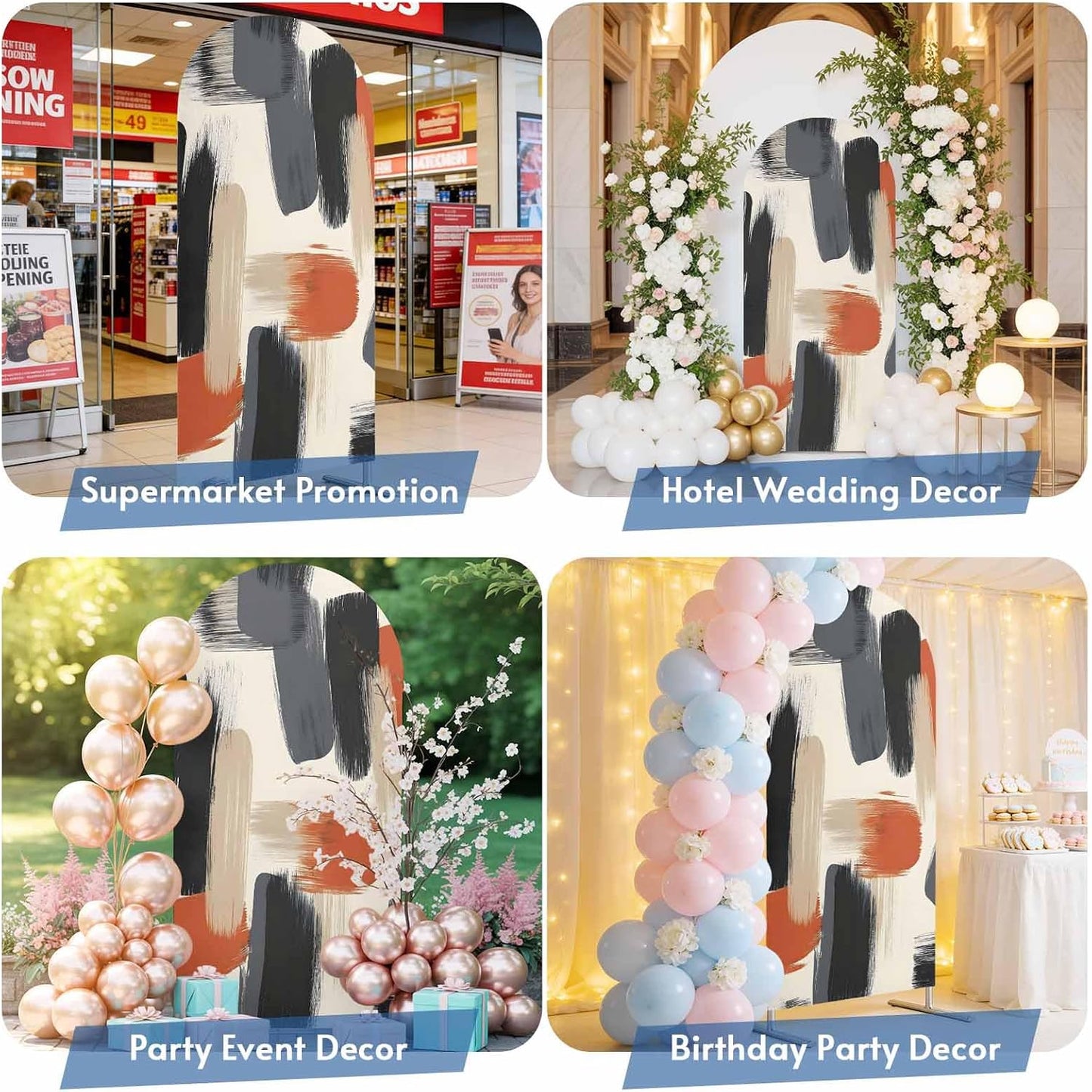 Jnbasdffb 6.6 Black Geometric Wedding Arch Cover, Stretchy Spandex Arch Backdrop Stand Covers FT, Grey Abstract Oil