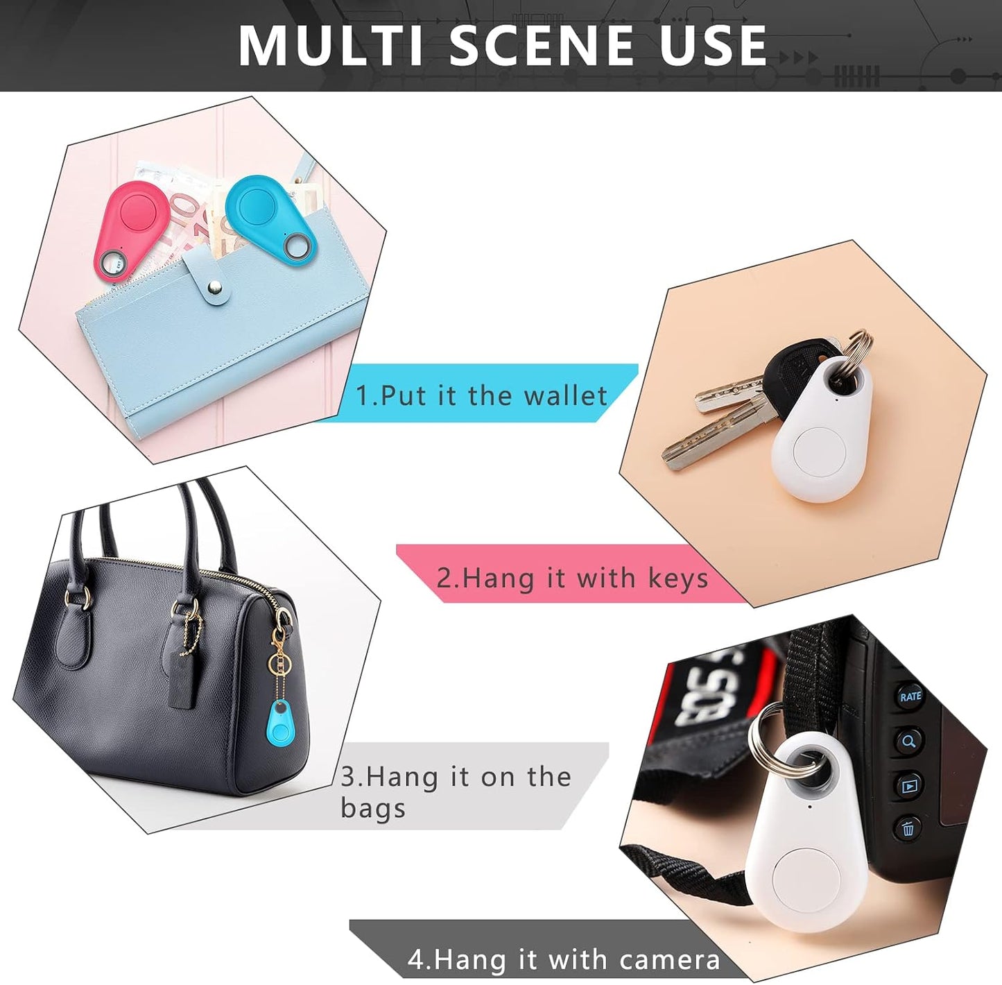 Konohan 8 Pack 5 Key Finder Locator Anti Lost GPS Tracker Wireless Anti Lost Alarm Sensor Device Finder Mini Pet GPS