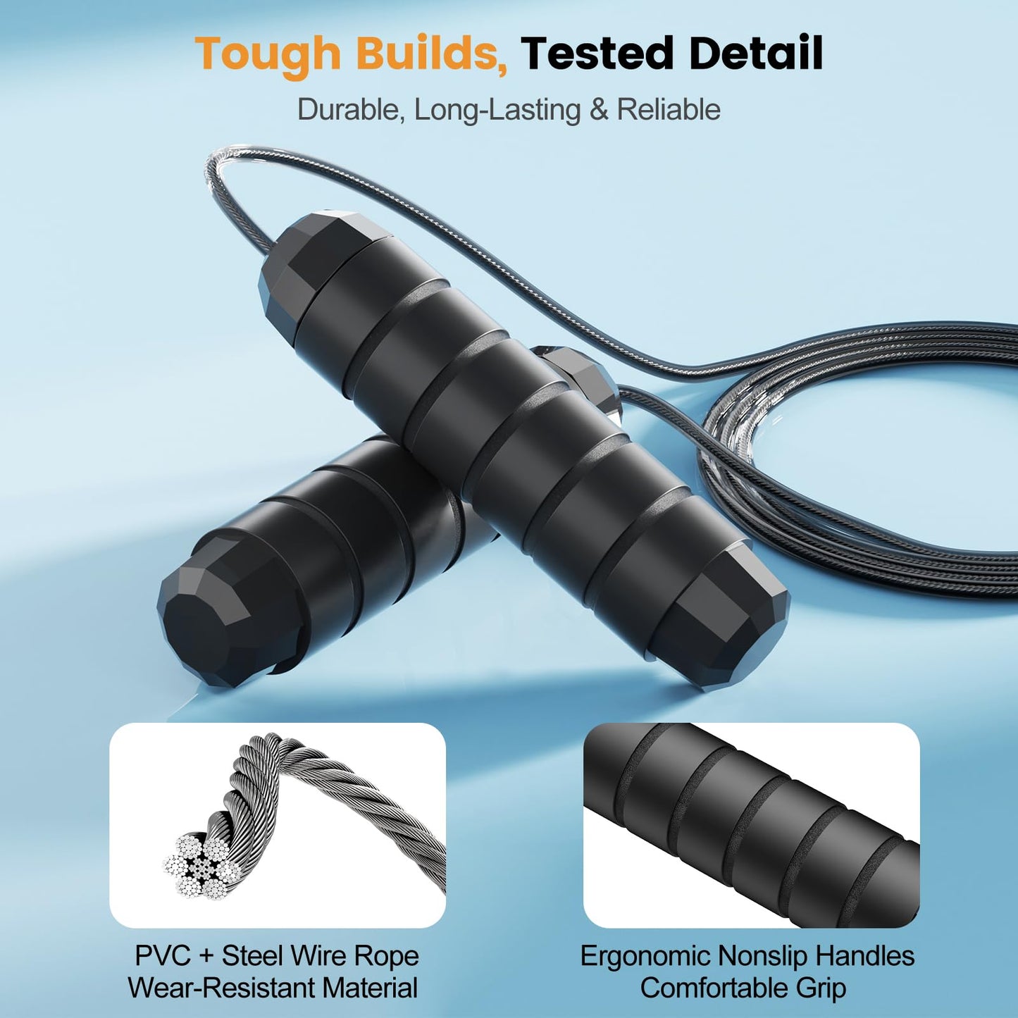Jump Rope – Tangle-Free High-Speed Skipping Rope with Ball Bearings for Men, Women & Kids, Adjustable Steel Wire Rope with Ergonomic Foam Handles, Exercise Equipment for Home Gym, Fitness & Slim Body