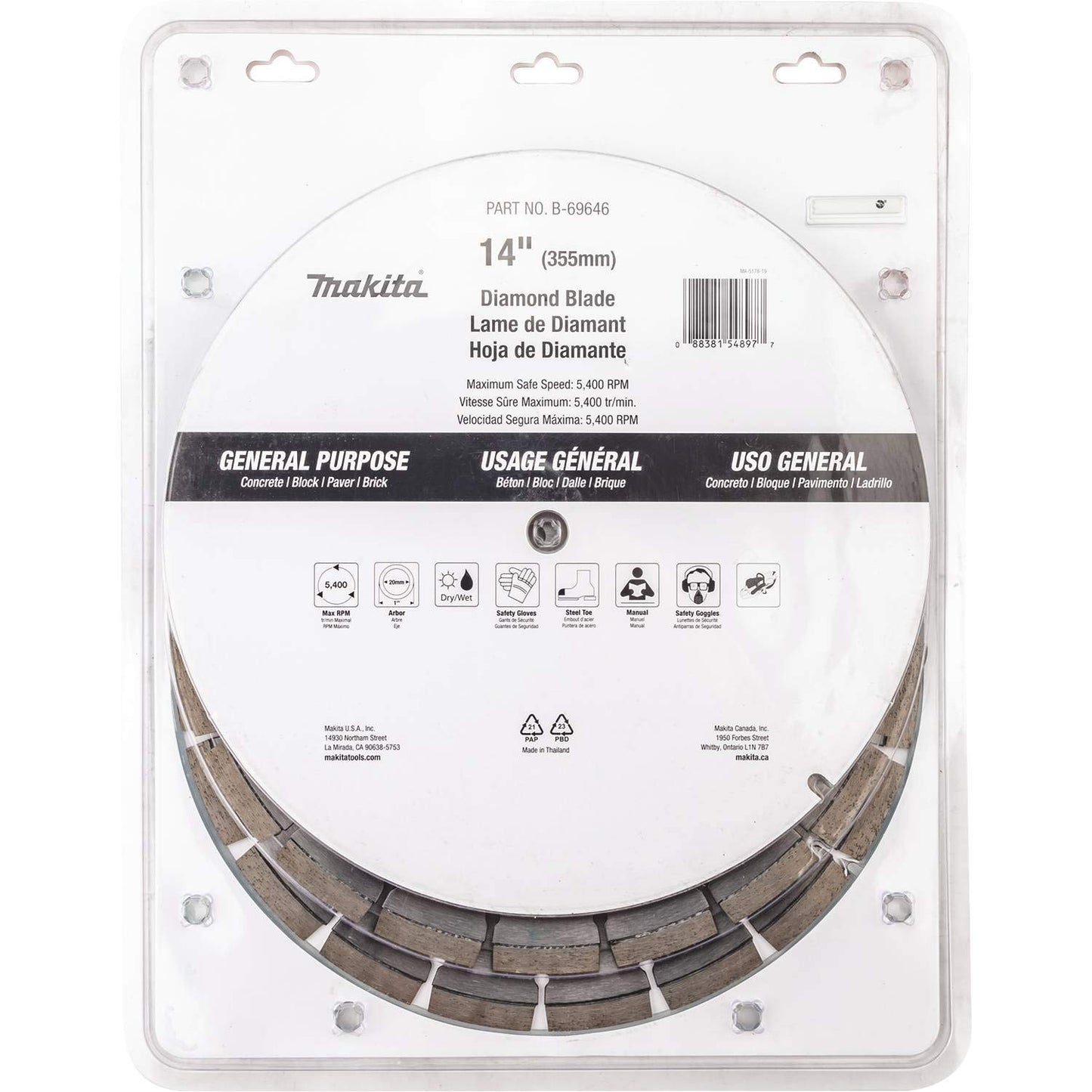 Makita B-69646 14" Diamond Blade, Segmented, General Purpose, Contractor 3/Pk
