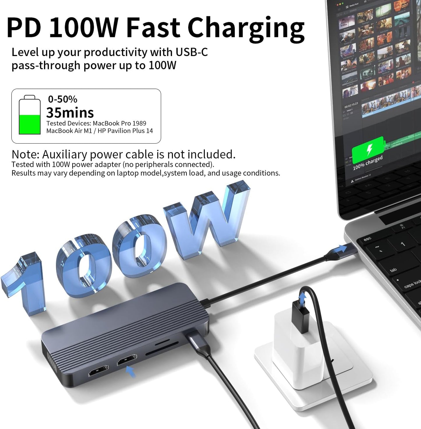YUANSHAN 10-in-1 4K 100W 1 3.0, 2 2.0, 3.5mm Docking Station Dual Monitor, USB C Hub with Dual HDMI, VGA, PD, x USB x