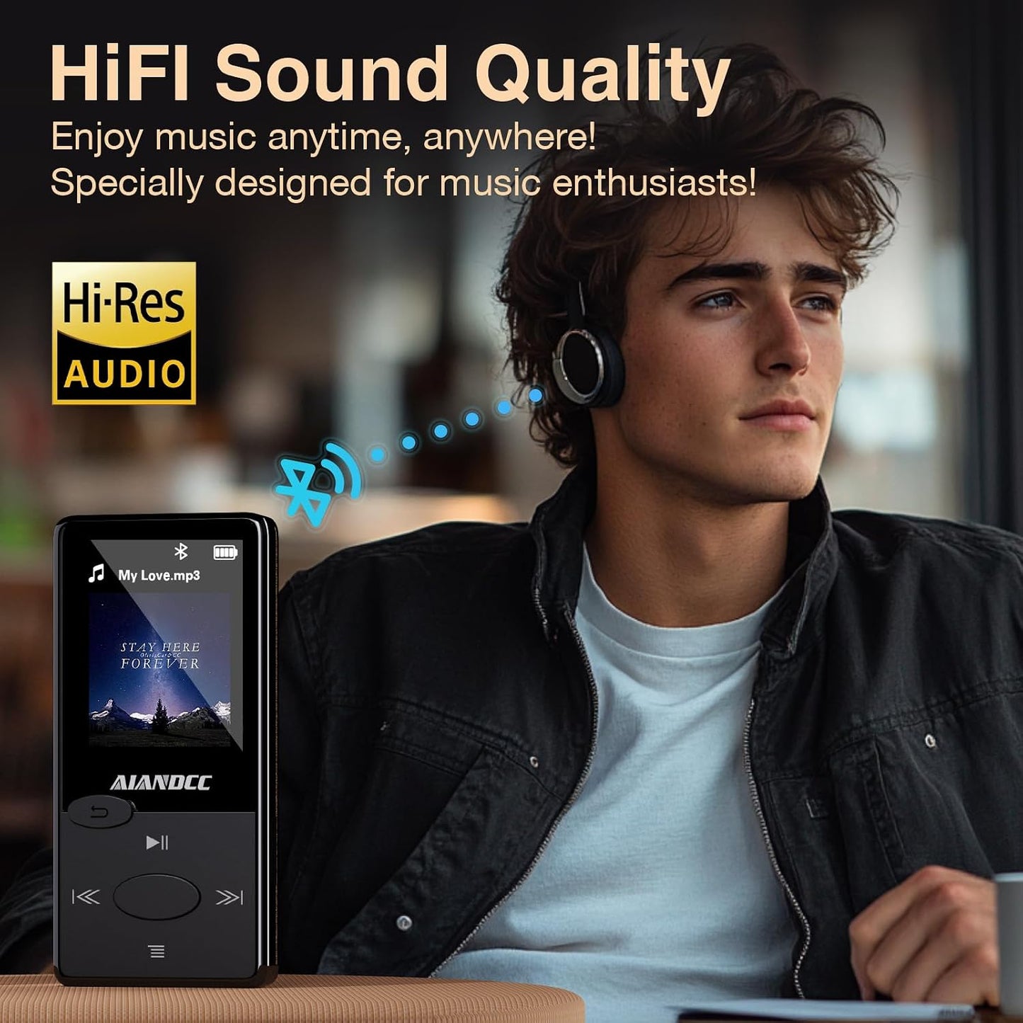 Aiandcc Mp3 5.3 Mp3 32GB Player with Bluetooth HiFi Sound, Player with FM Radio, Mini Music Player for Kids Adults