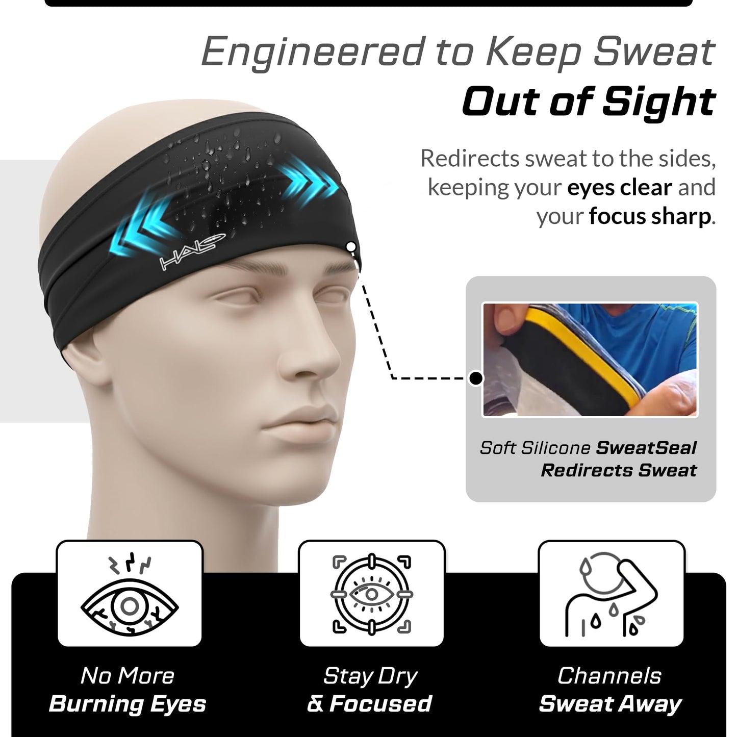 Halo Headband Bandit - Wide Pullover Sweatband for Both Men and Women, Black