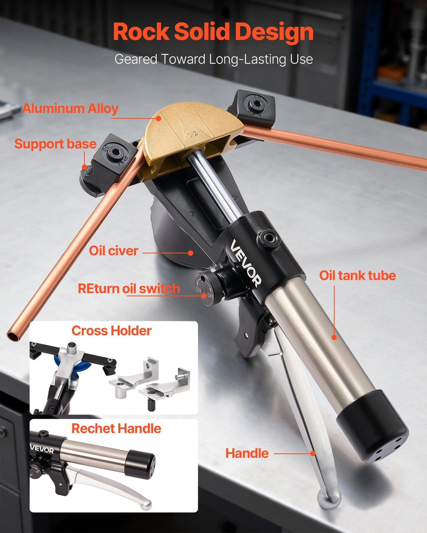 VEVOR Hydraulic Tubing Bender Kit, 1/4 to 7/8 Inch, Copper Tube Pipe Bender, Forward/Reverse HVAC Bending Tool, with 7 Color Aluminium Alloy Dies, for HVAC Air Conditioning Refrigeration Auto Repair