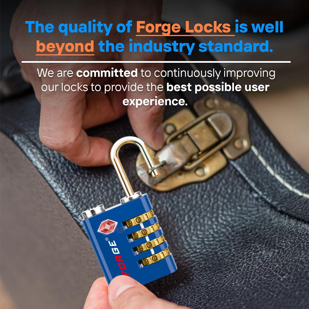 Forge Dual-Opening: Key or Combination Access Lock, TSA Approved Locks for Luggage, Pelican case, Travel, Gym, School, Stainless Steel Shackle. (Blue 2 Pk)