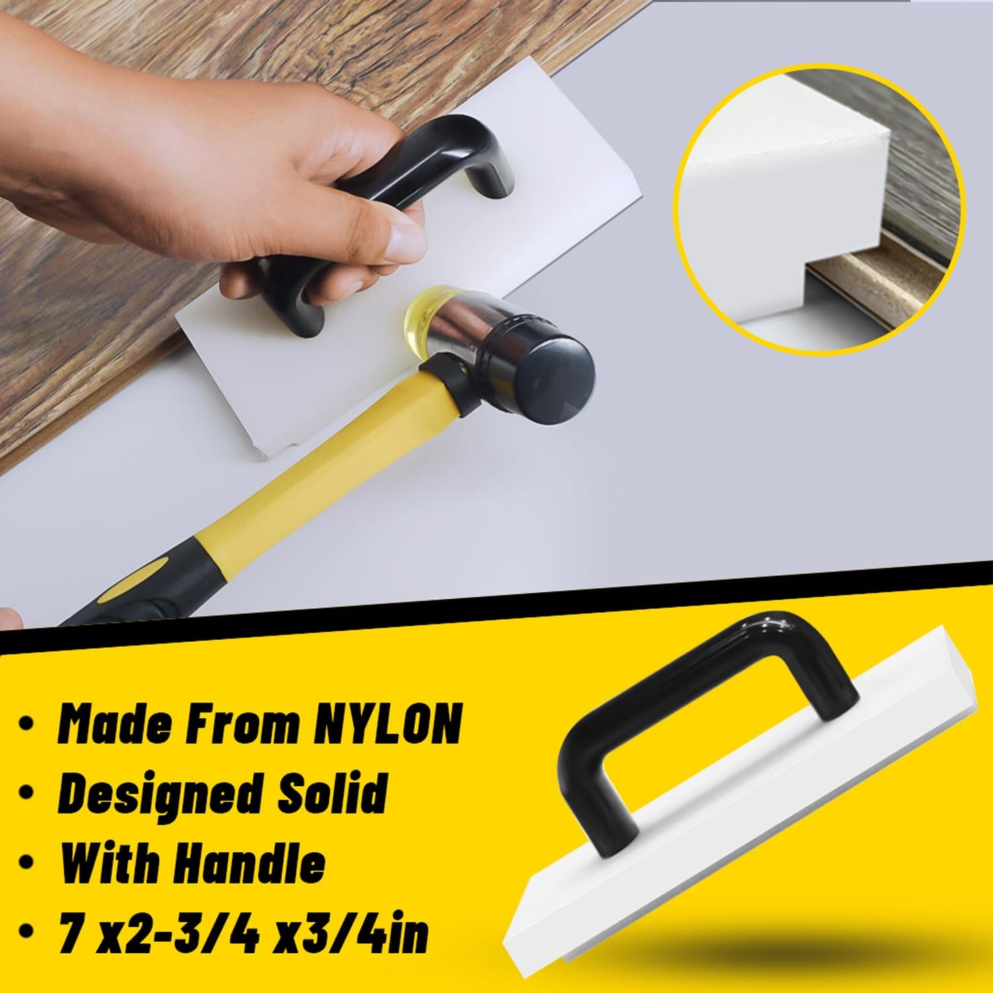 NAACOO Laminate Flooring Tools, LVP Installation Kit, Professional Vinyl Flooring Tools - Tapping Block with Handle, 10” Contour Gauge, Pull Bar, 2 in 1 Spacers, Double-Faced Mallet.