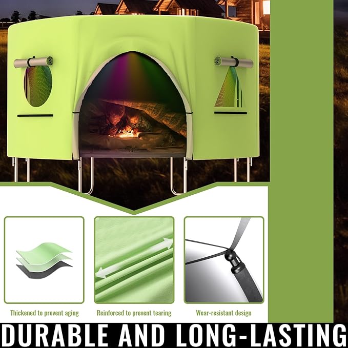 Gardenature 10FT/12FT/14FT Trampoline Tent(Tent Only), Fit Round Trampolines, Shade Cover with LED Light, Outdoor Trampolien Accessories, Anti-Tear