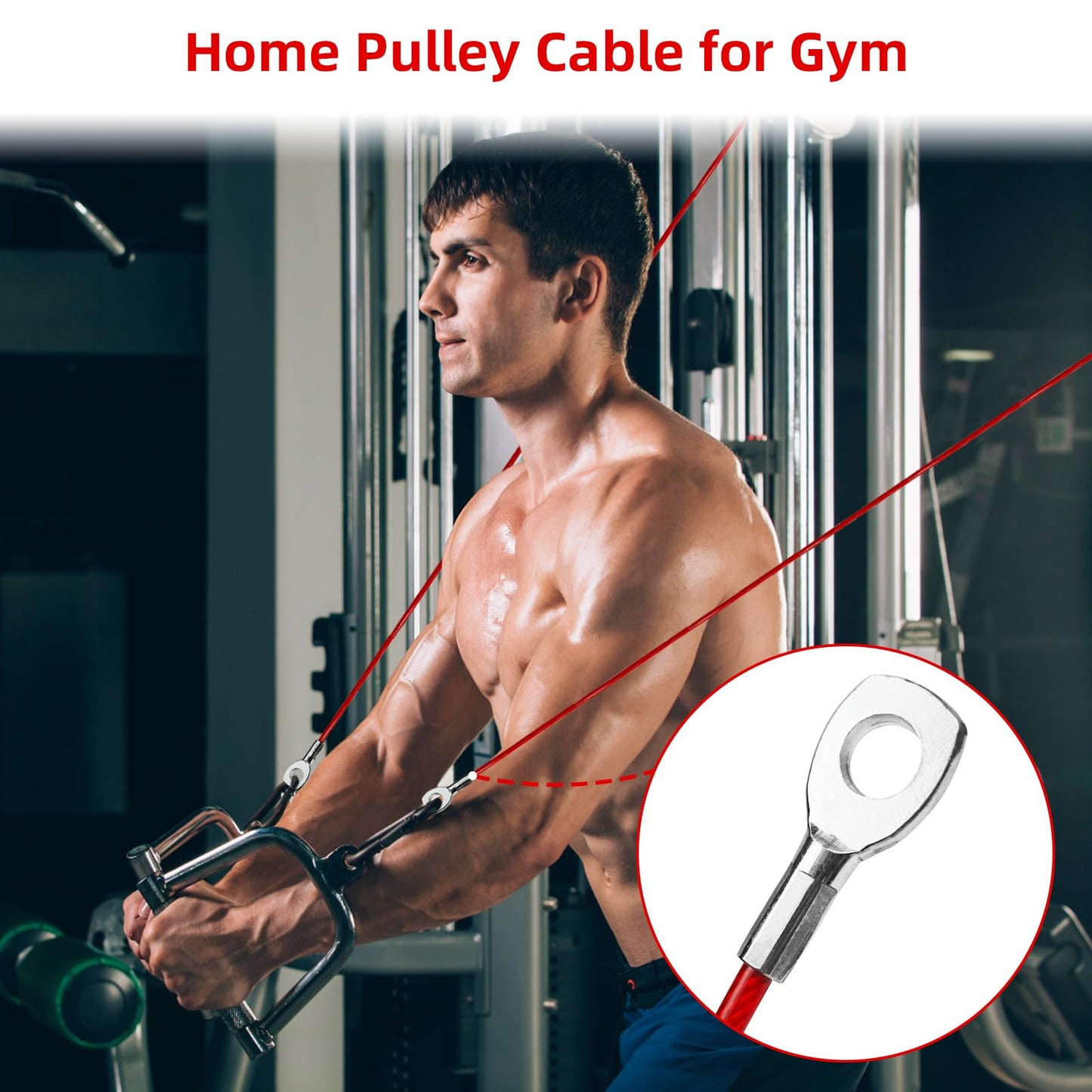 Topfinder Replacement Cables for Home Gym, Fitness Pulley Cable, Weight Machine Replacement Cable with Stopper Ball (Red Fixed Length, 98 inch)