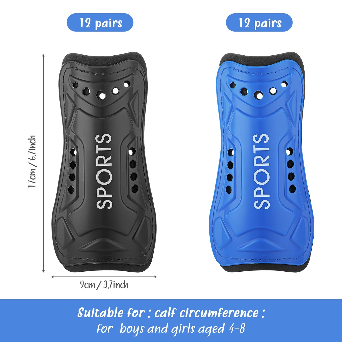 Junkin 24 Pairs Youth Soccer Shin Guards Lightweight Breathable Child Calf Protective Gear Soccer Equipment Kids Shin Guards for Boys and Girls Children Teenagers(Medium)