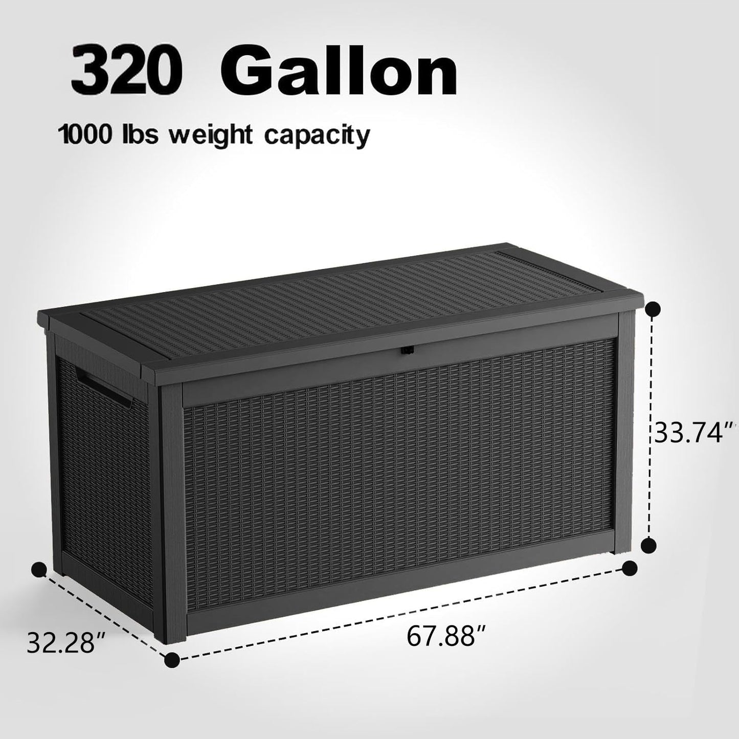 KFY 320 Gallon Waterproof Outdoor Storage Box, UV Resistant Resin Deck Box with Hydraulic Rod for Reinforced Stability, Perfect for Patio, Garden, and Pool（Black，320 Gallon）