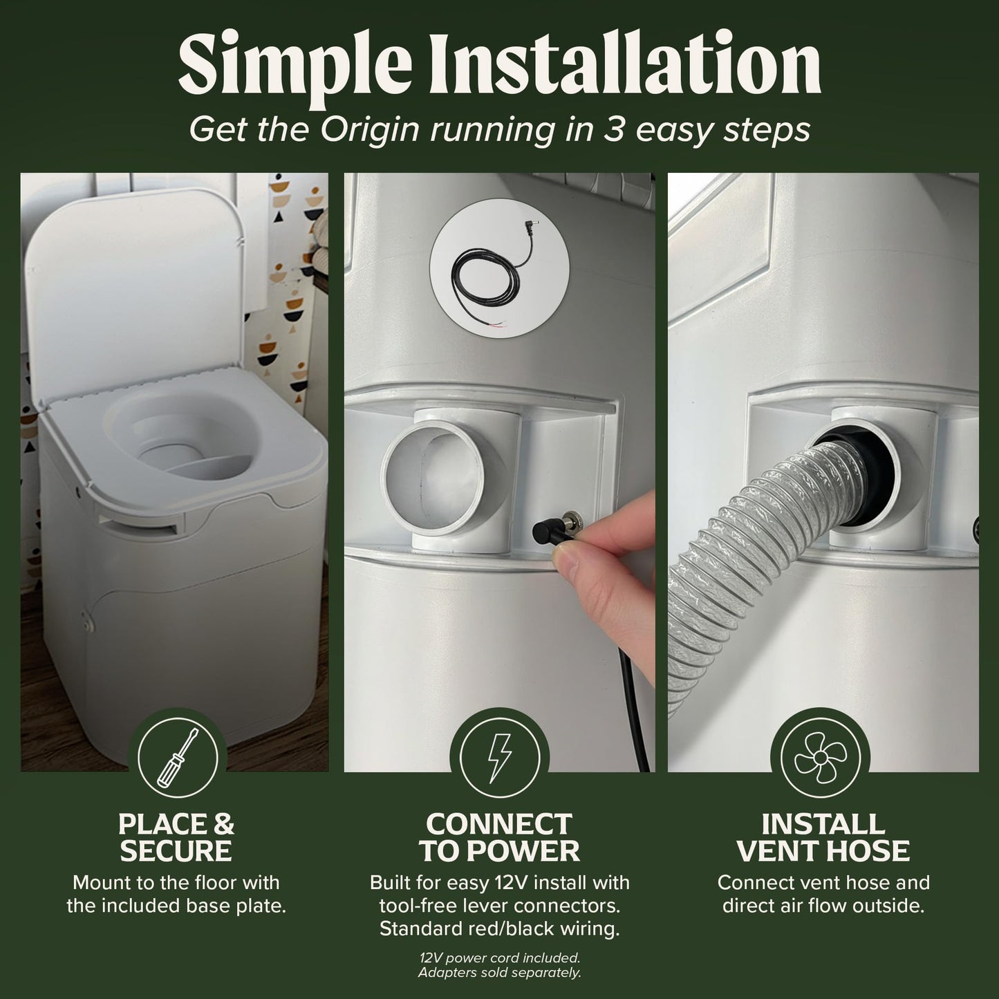 OGO Origin Composting Toilet – 12V Electric Agitator, Urine Diverting RV Toilet for Van Life, Tiny Home & Boat – 15" Compact, Odorless Off-Grid Toilet, No Black Tank