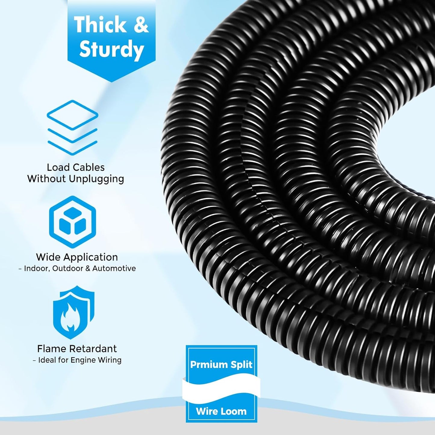 wevsuipo 1/2" 125 Automotive Wire Loom Flame Retardant Split Wire Loom Tubing Assortment Wiring Loom Kit Plastic Cover