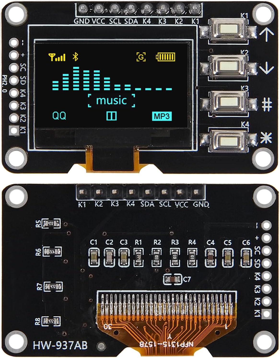 AITRIP 5PCS 0.96 Inch 12864 4 SSD1315 OLED Display Screen Screen Module with Matrix Key Interfaces Keyboard IIC