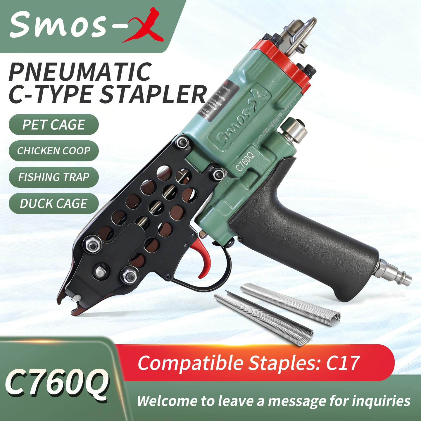 SMOS-X C-760Q Pneumatic Hog Ring Pliers 16 Gauge 3.2-4.8mm Closure Diameter C Ring Piler Pneumatic C Ring Tool Hog Ring Plier C Ring Gun for Mattress Applicable to Wire Cages,Spring Mattress,Fencing