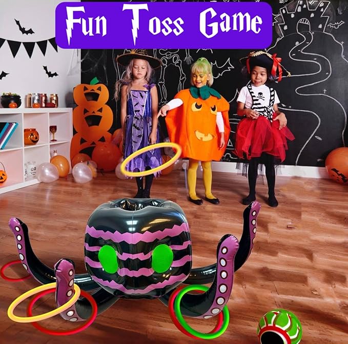 GIFTEXPRESS Sea Creature Octopus Ring Toss Game 4-in-1 – Halloween Candy Bowl, Basketball Hoop, Pool Toy & Spooky Party Décor for Kids & Adults, Indoor/Outdoor Water Game