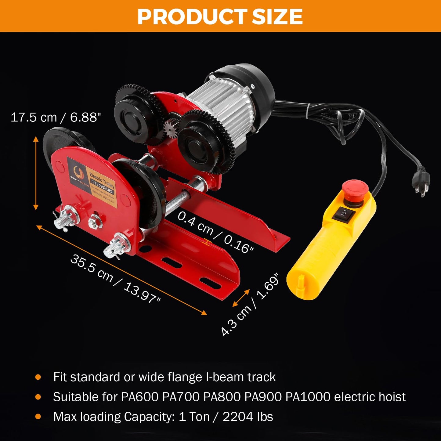 BEAMNOVA Lifting Chains with Adjuster Hooks, 5/16 Inch x 10 Ft, 7000lbs / 3.18 Tons + 1 Ton Electric Hoist Trolley for I-Beam