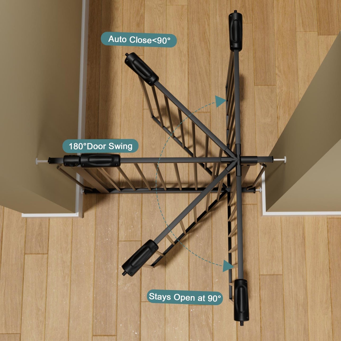 COSEND Extra Wide Baby Gate Tension Indoor Safety Gates Black Metal Large Pressure Mounted Pet Gate Walk Through Long Safety Dog Gate for The House Doorways Stairs (76.38"-81.10"/194-206CM, Black)