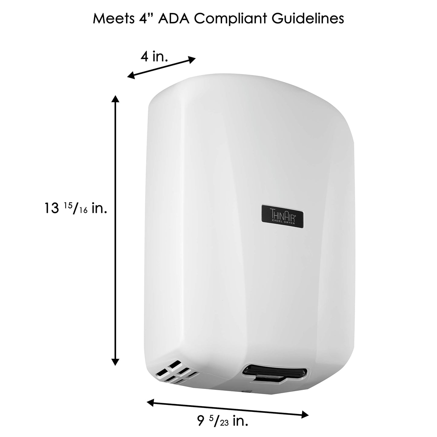Excel Dryer ThinAir ADA-Compliant Commercial Hand Dryer, Surface Mount, White Antimicrobial ABS Cover, 950 Watts 110/120V